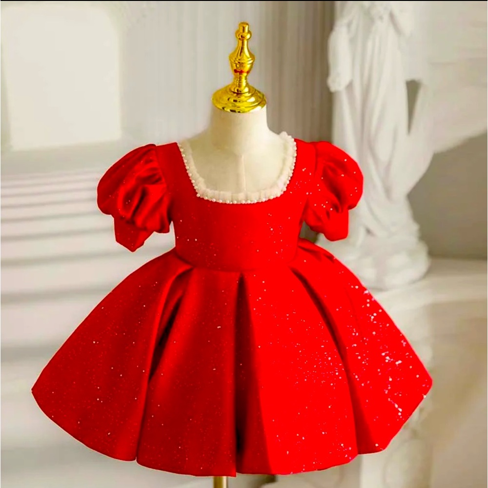 Red Christmas Toddler Baptism Child Girls Dress Infant Evening Party